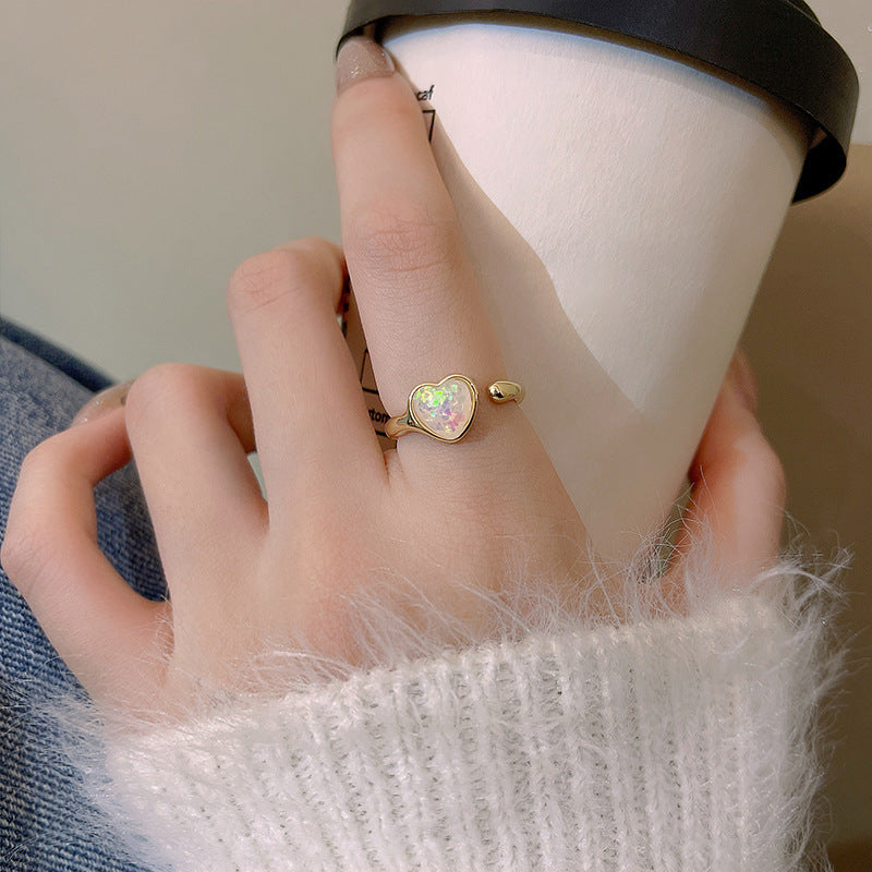 Womens Open Heart Ring Adjustable Korean Fashion Love Heart Shape Copper Gold Ring Timeless Style For Everyday