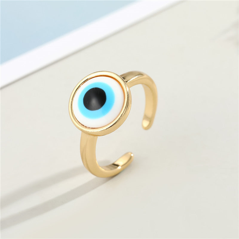 Copper Ring With Blue Eye Resin Design Adjustable Opening Fashion Ring Jewelry Gift For Her And Girls In Style