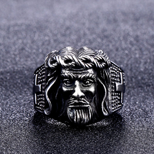 Vintage Engraved Titanium Steel Crucifix Ring for Men