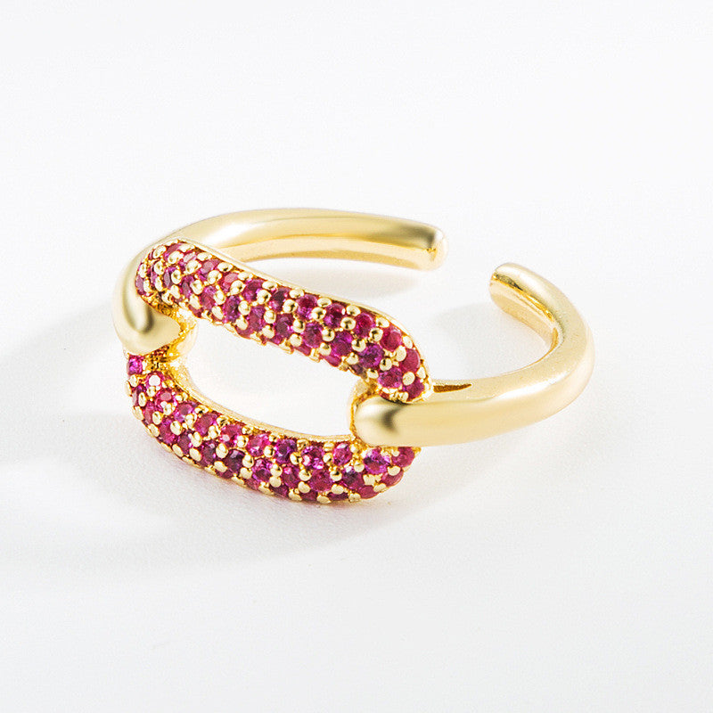 Oval Copper Micro Inlaid Rhinestone Ring For Women