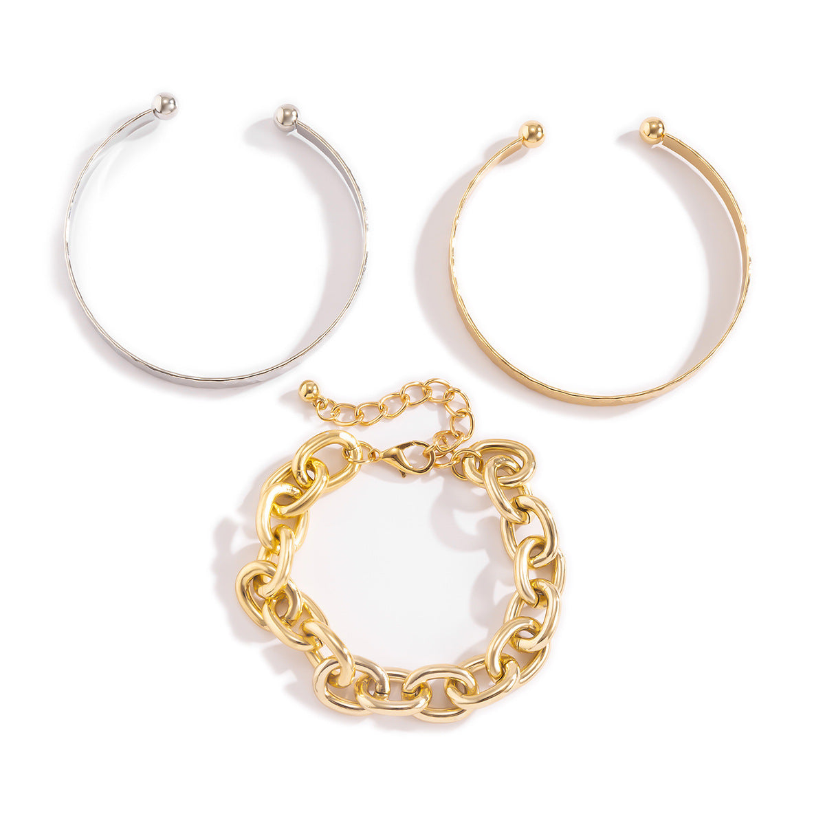 Womens Bracelet Set Diamond Shaped Glossy Metal Thick Chain Geometric Hollow Design Electroplated Finish Shine