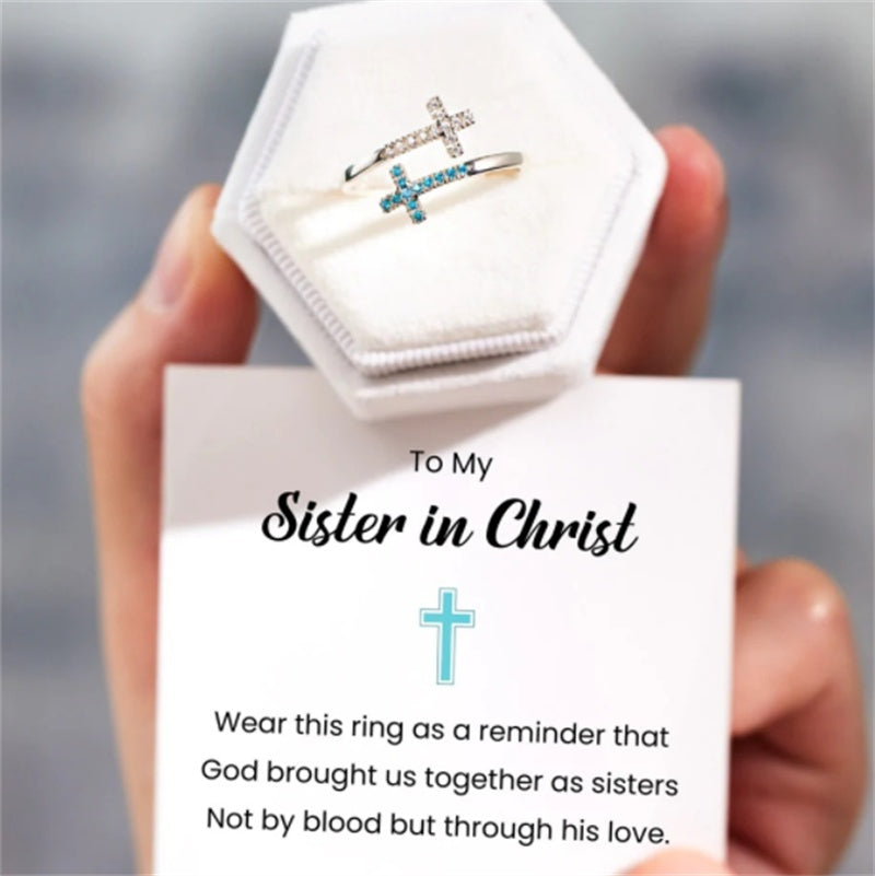 Sterling Silver Cross Ring Adjustable Zircon Geometric