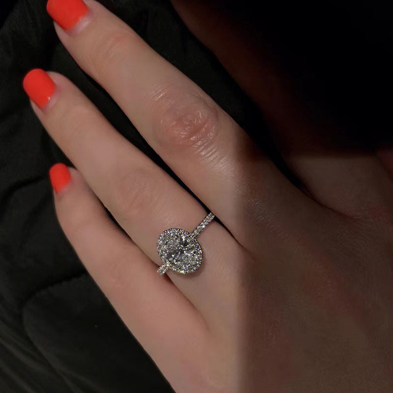 Womens Ring Micro Inlaid Zircon Moissanite Oval Adjustable Copper Band Fashion Jewelry Gift Elegant Daily Wear