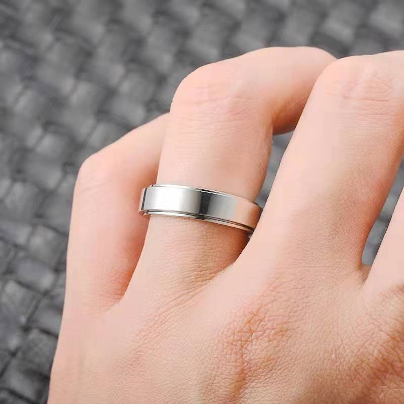 Unisex Titanium Steel Ring Glossy Rotating Lettering Bands Korean Geometrical Metal Rings Electroplated Fashion