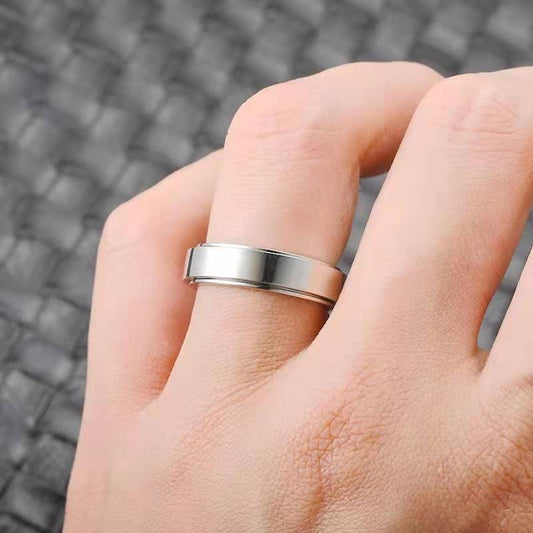 Unisex Titanium Steel Ring Glossy Rotating Lettering Bands Korean Geometrical Metal Rings Electroplated Fashion