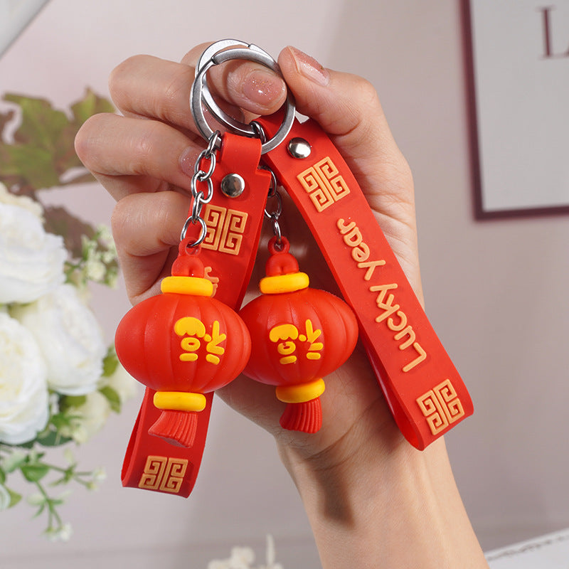 Red Lantern Silicone Keychain For Bags Festive Pendant Decoration Compact Design Daily Use Gift Accessory For Backpacks
