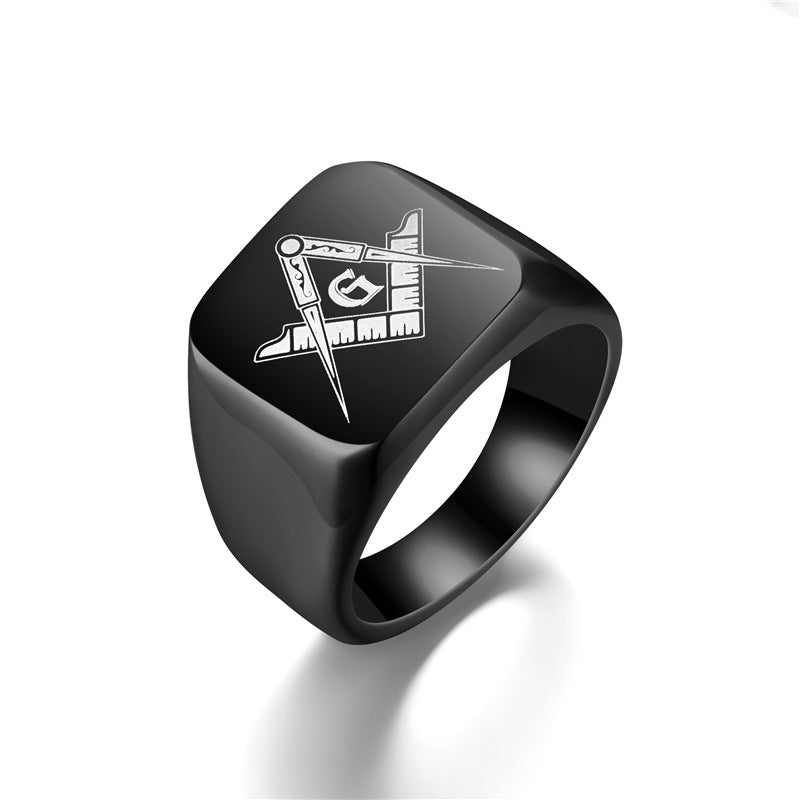 Mens Vintage Stainless Steel Masonic Ring Laser Engraved Symbol Rings Durable Fashion Design Freemason Gift