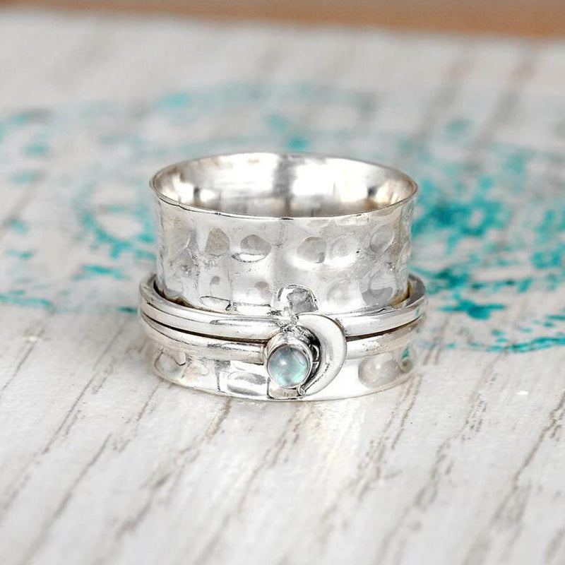 Womens Moon Ring Rotatable Geometric Gemstone Alloy Jewelry