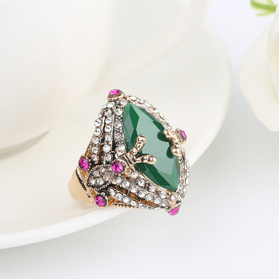 Womens Alloy Ring With Zircon Inlaid Emerald Bohemian Hollow Design Jewelry Gift For Her Size 7 8 Boho Sparkle
