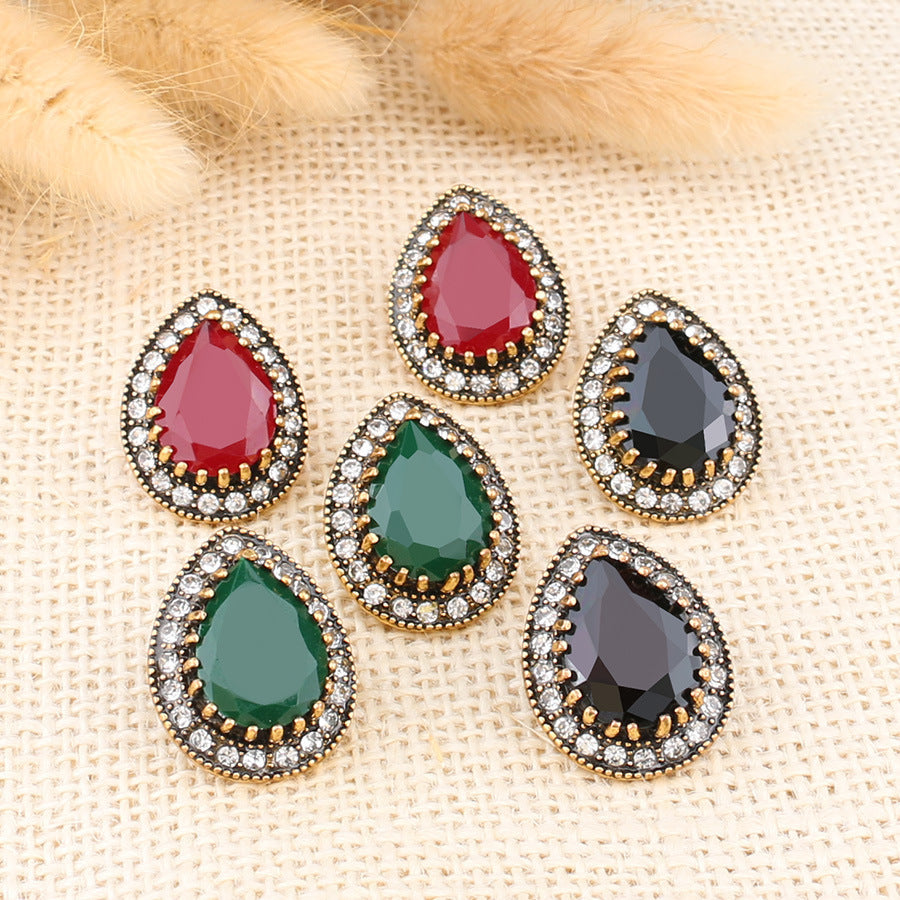 Retro Rhinestone Drop Earrings With Resin Inlay Geometric Dangle Earrings For Women Girls Stylish Elegant Look