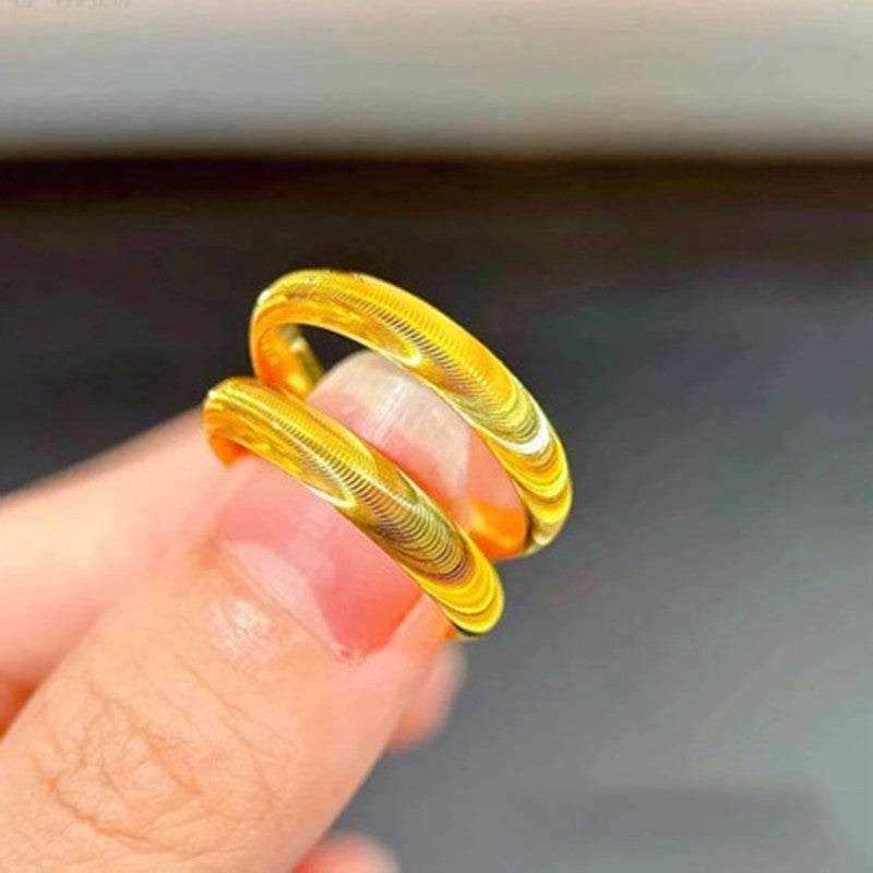 Unisex Cats Eye Ring Alluvial Gold Tone Copper Corrugated Band High Quality Fashion Jewelry Daily Wear Durable
