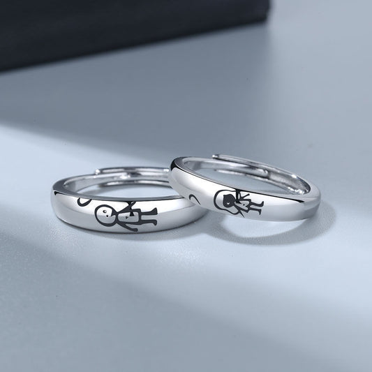 Geometric Alloy Couple Rings His And Hers Electroplated Literary Art Design Promise Wedding Bands For Weddings