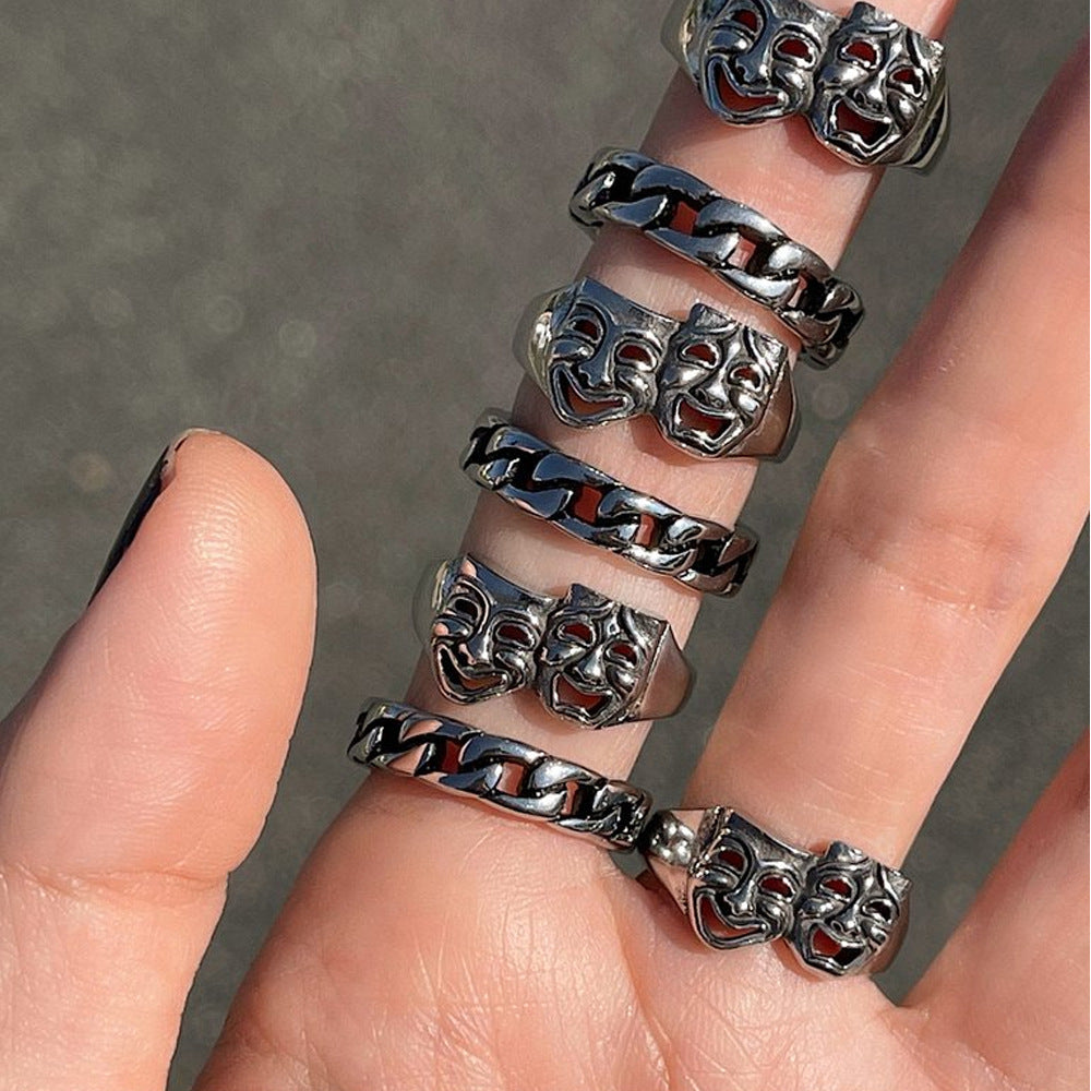 Unisex Alloy Ring Smile Cry Face Design Street Jewelry