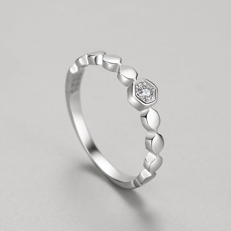 Silver Ring With Micro Diamond Honeycomb Design Thin Band For Her Anniversary Gift Elegant Style Accessory Day