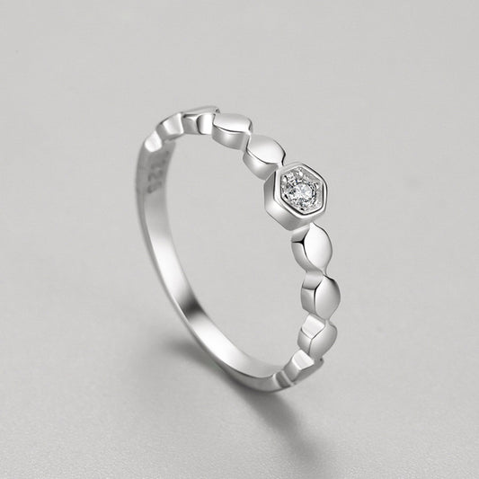 Silver Ring With Micro Diamond Honeycomb Design Thin Band For Her Anniversary Gift Elegant Style Accessory Day