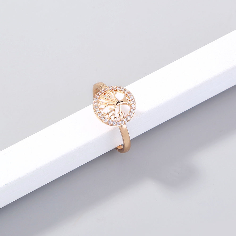 Tree of Life Adjustable Copper Ring with Zircon Sparkle