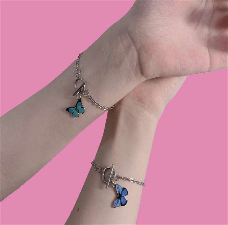 Butterfly Bracelet Women Alloy Jewelry Electroplated Blue Butterfly Pendant Classic Fashion Silver Tone Design