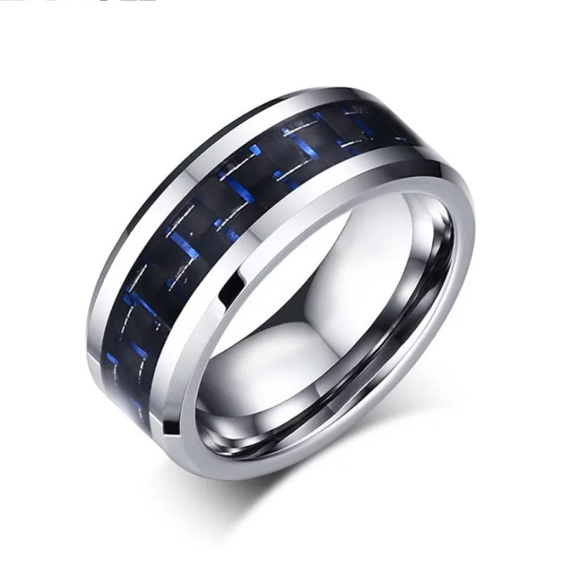 Mens Titanium Steel Ring With Diamond Insert And Carbon Fiber Inlay Sleek Modern Fashion Jewelry For Everyday Wear