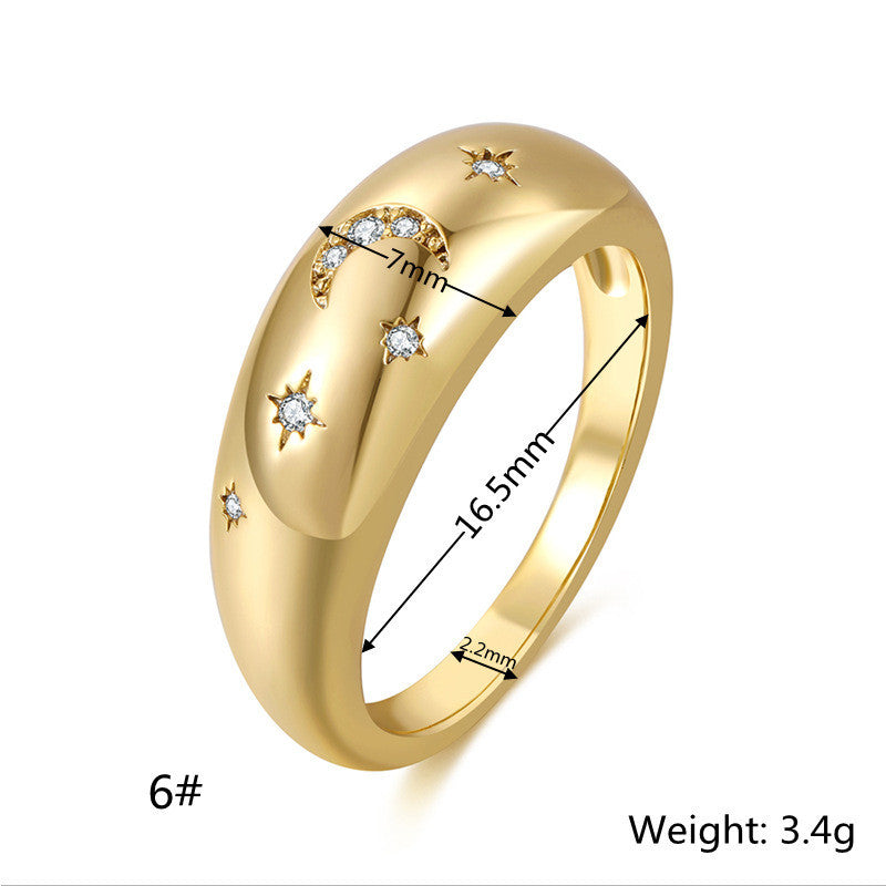 Gold Plated Zircon Ring For Women With Geometric Inlay Durable Fashion Jewelry Hypoallergenic Copper Base Shine