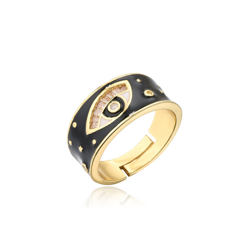 Womens Adjustable Open Ring With Colorful Evil Eye Charm Geometric Copper Zircon Elegant Fashion Accessory Everyday Wear