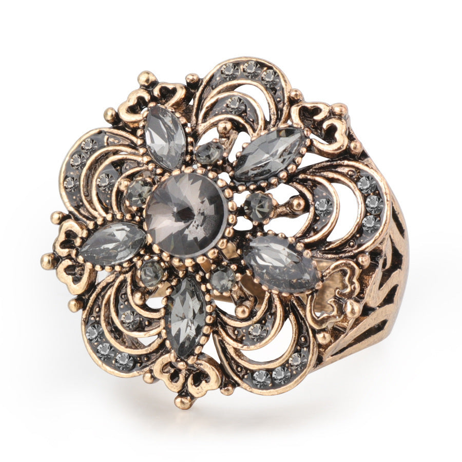 Womens Openwork Carved Inlaid Crystal Ring With Multi Level Design Alloy Jewelry Elegant Sparkle For Everyday