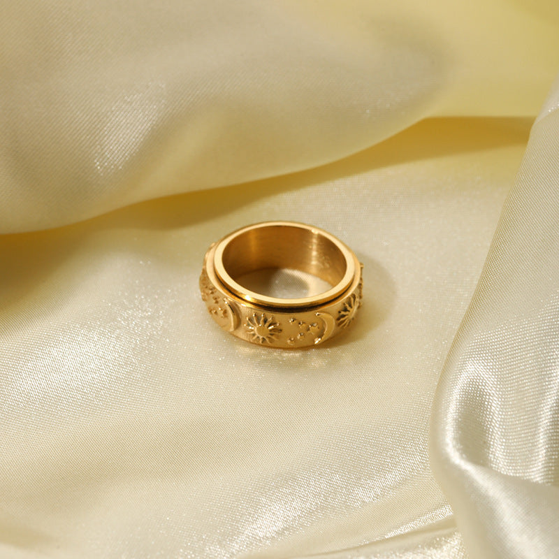 Stainless Steel Ring With Star And Moon Design Electroplated Celestial Jewelry For Women And Girls Gift For Women