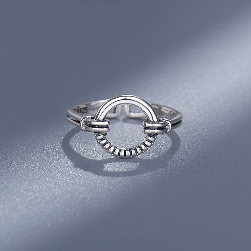 Unisex Adjustable Sterling Silver Ring Circle Band Geometric Design Electroplate Thai S925 Jewelry Simple Look