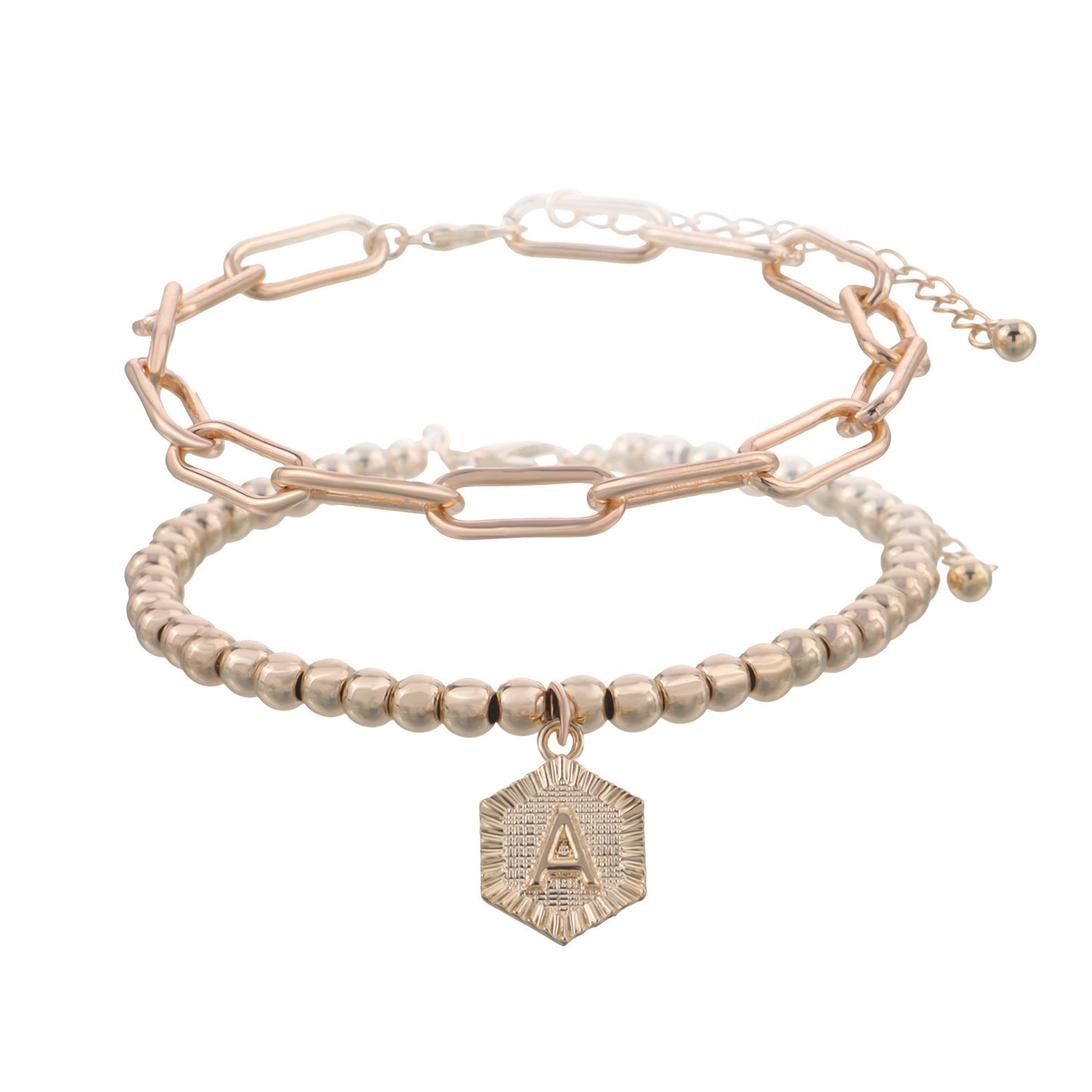 Womens Double Layer Round Bead Bracelet Electroplated Alloy Fashion Jewelry Letter Number Text Design European