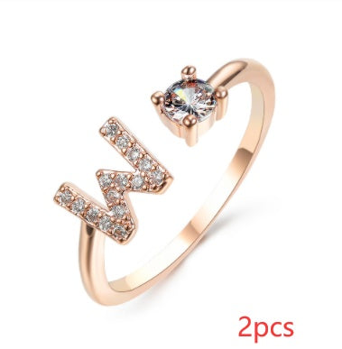 Womens Initial Letter Ring Adjustable Vintage Jewelry Zircon Accents Alloy Rhinestone Ring Perfect For Gifting