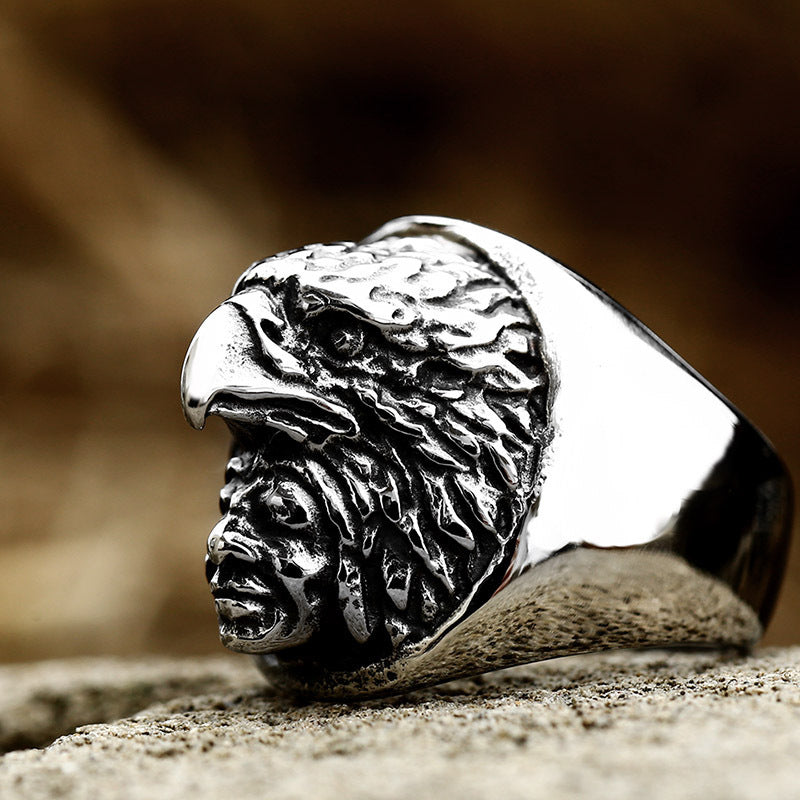 Unisex Titanium Steel Ring with Eagle and Lion Head Vintage Polished Biker Ring Fashion Jewelry Gift for Men and Women Party Daily Wear Statement Ring