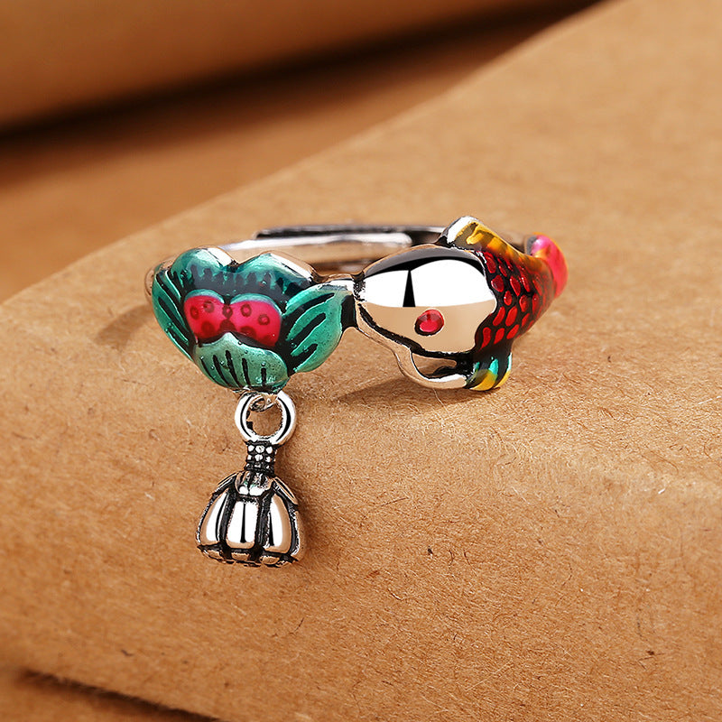 Adjustable Koi Carp Copper Ring Zodiac Ethnic Jewelry