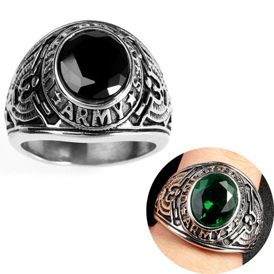 Mens Ring Eagle Inlaid Red Sapphire Alloy Metal Geometric Design Party Jewelry Accessory Unique Fashion Statement