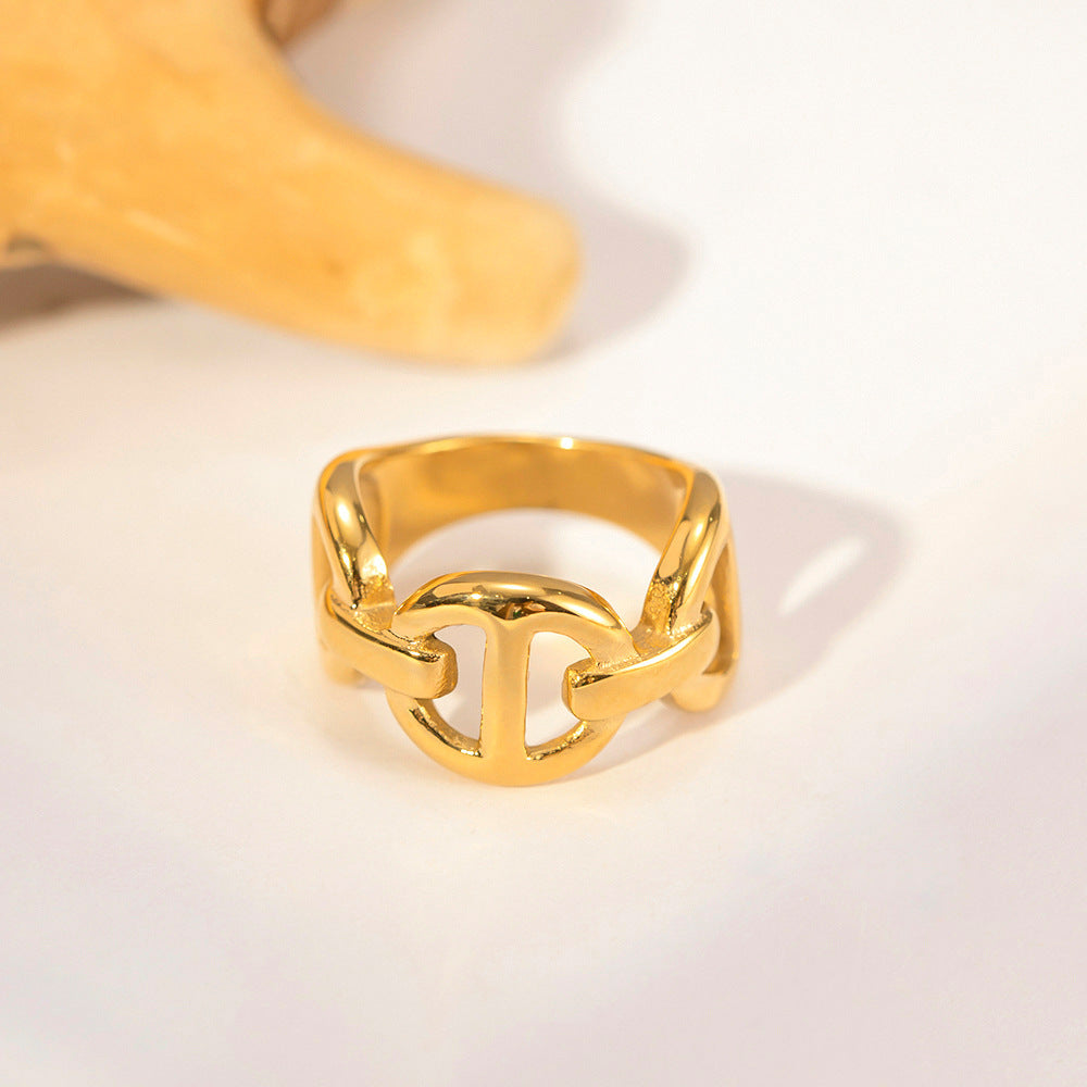 French Retro Chain Ring Cold Style Titanium Steel 18K Ornament