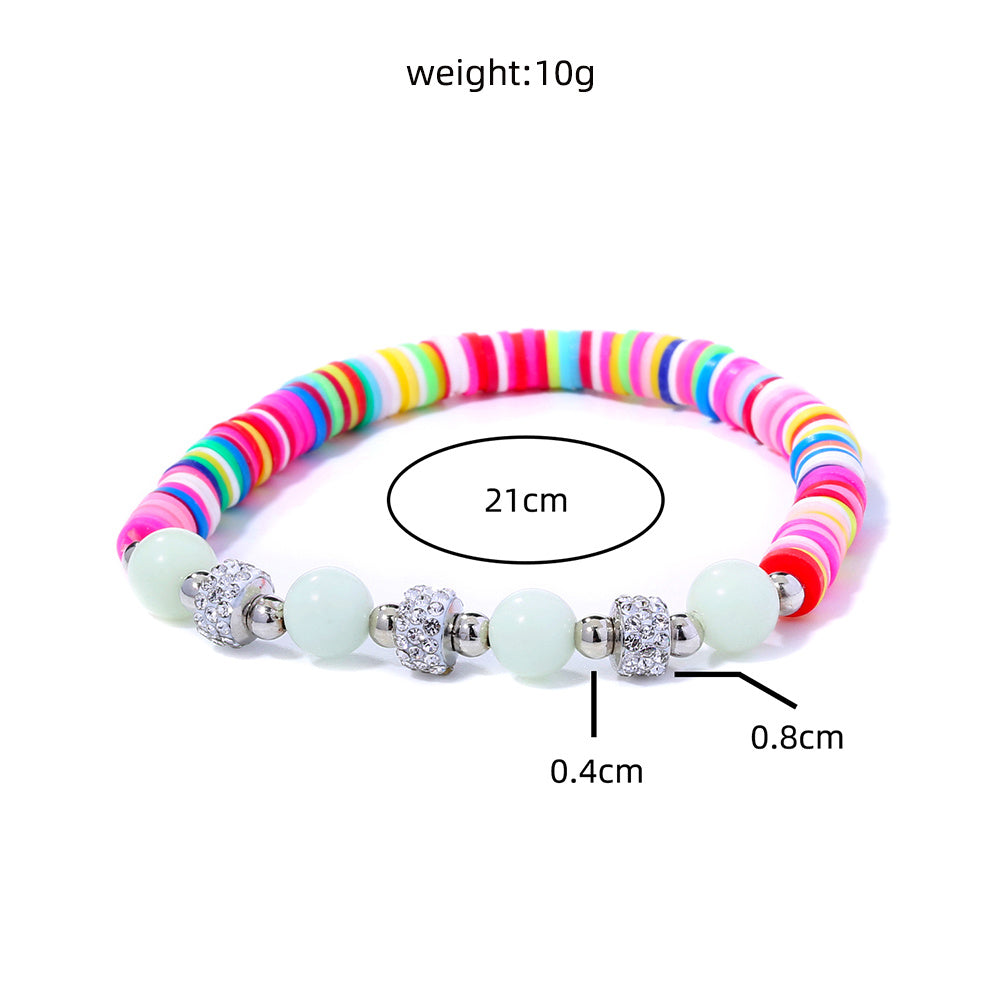 Womens Luminous Bead Bracelet Electroplated Ceramic Jewelry Glowing Soft Pottery Bracelet For Her European Lux