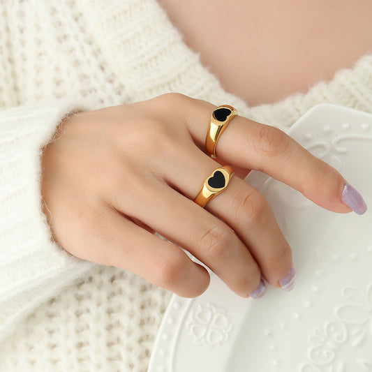 Black Heart Shape Ring Titanium Steel Fashion Ring Women