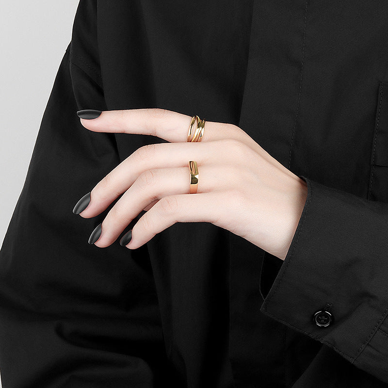 Geometric Adjustable Ring With Irregular Knotted Design Copper Electroplated Retro Fashion For Women Daily Wear