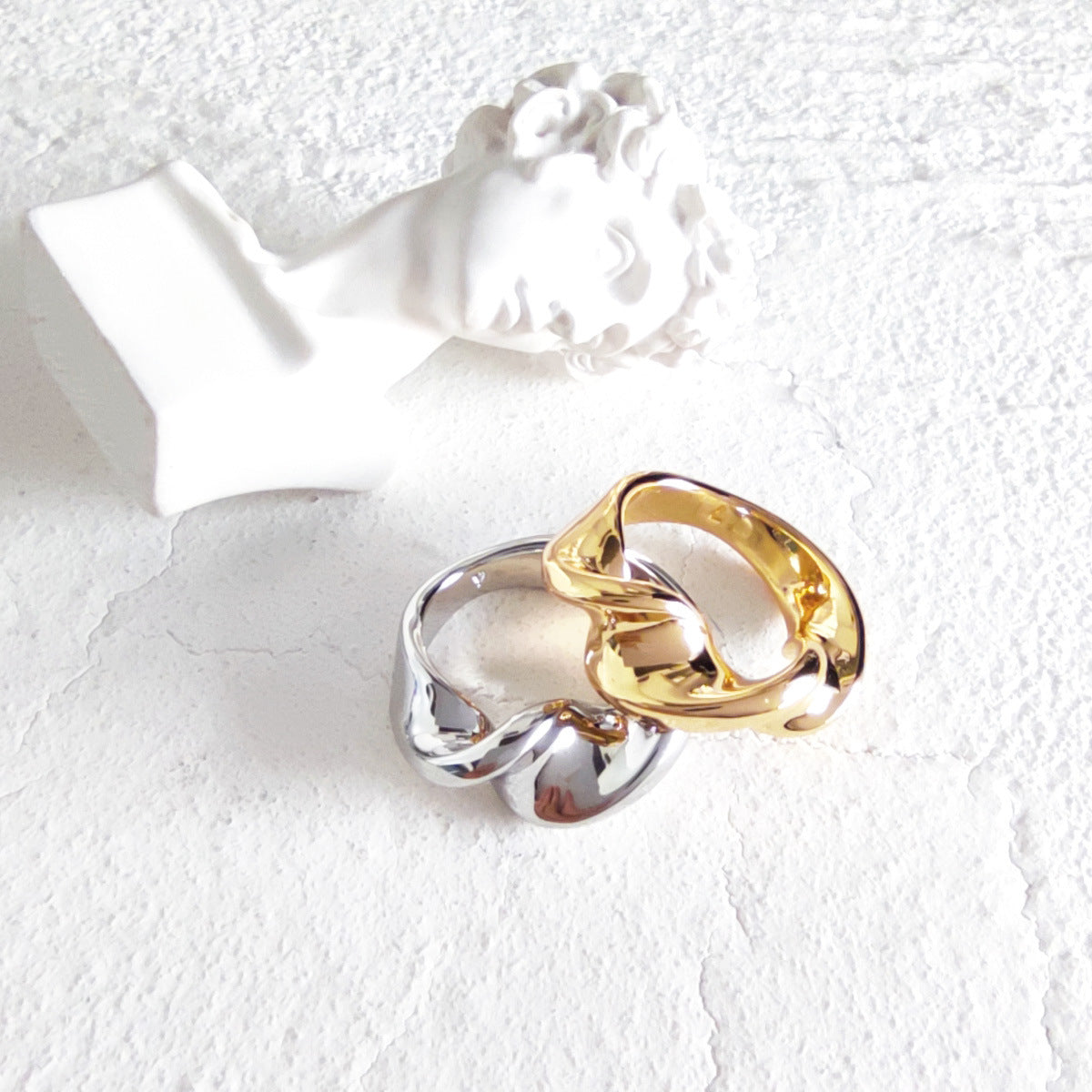 Womens Heart Ring Gold Plated Silver Plated Fold Design Exaggerated Open Ring Brassy Jewelry European ForWomen