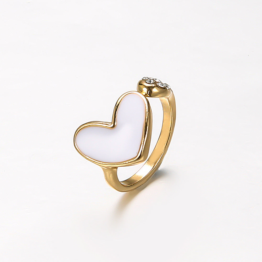 Womens Heart Ring Gold Plated Adjustable Diamond Accent Shell Design Fashion Jewelry Korean Style Heart Shapes