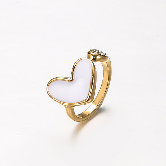 Womens Heart Ring Gold Plated Adjustable Diamond Accent Shell Design Fashion Jewelry Korean Style Heart Shapes