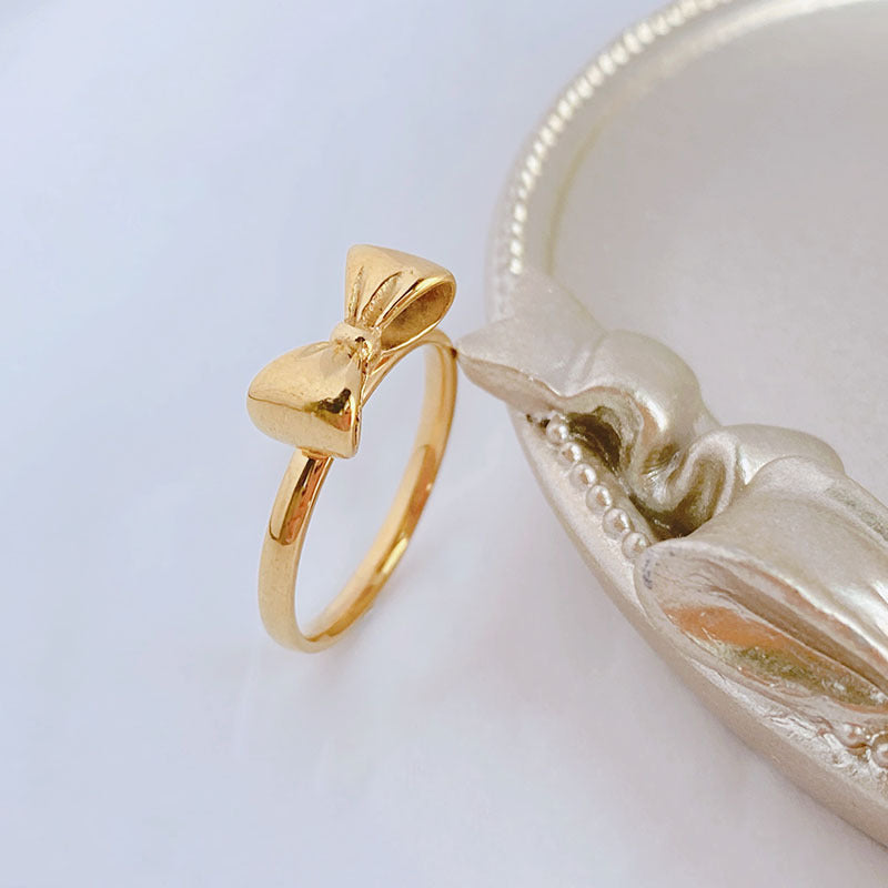 Golden Bowknot Ring For Women Titanium Steel Electroplated Bow Shape Jewelry US Size 6 7 8 9 Style Womens Gold