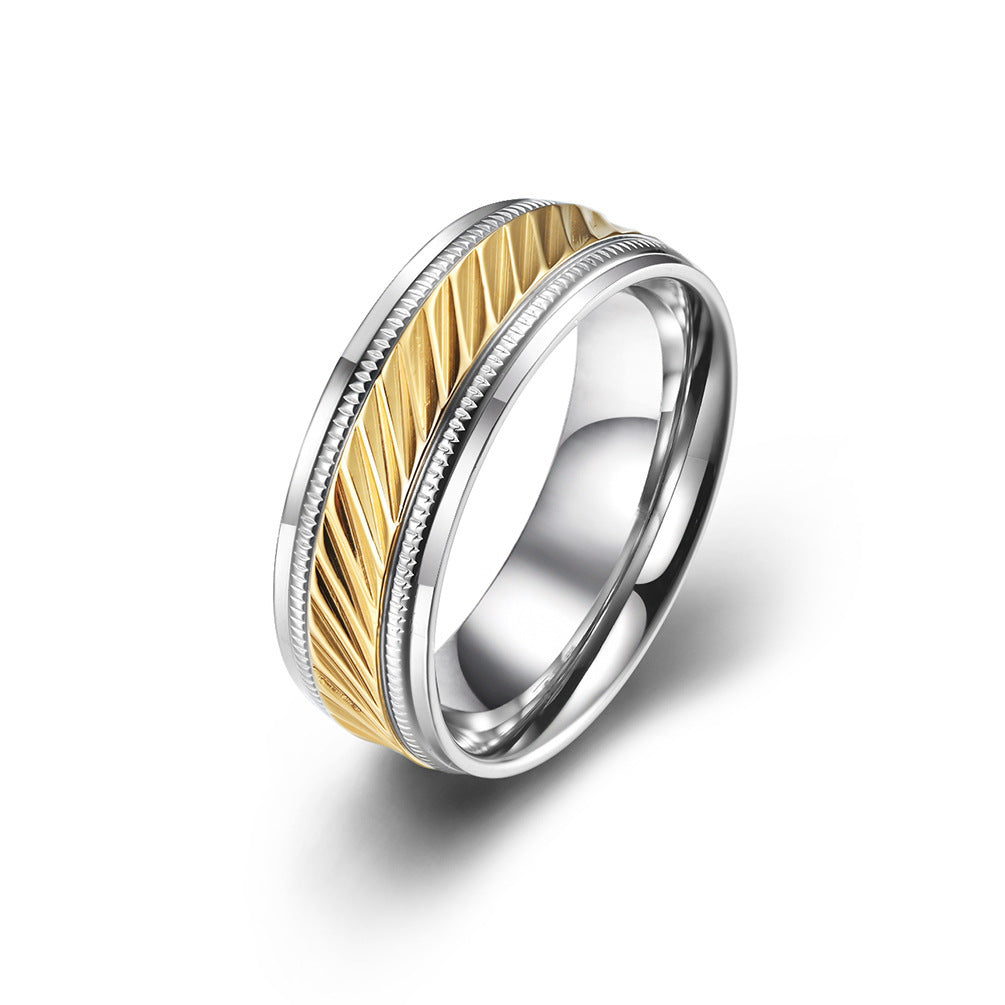 Stainless Steel Mens Thread Rolling Ring Gold Plated Simple Stylish Everyday Accessories Durable Everyday Wear