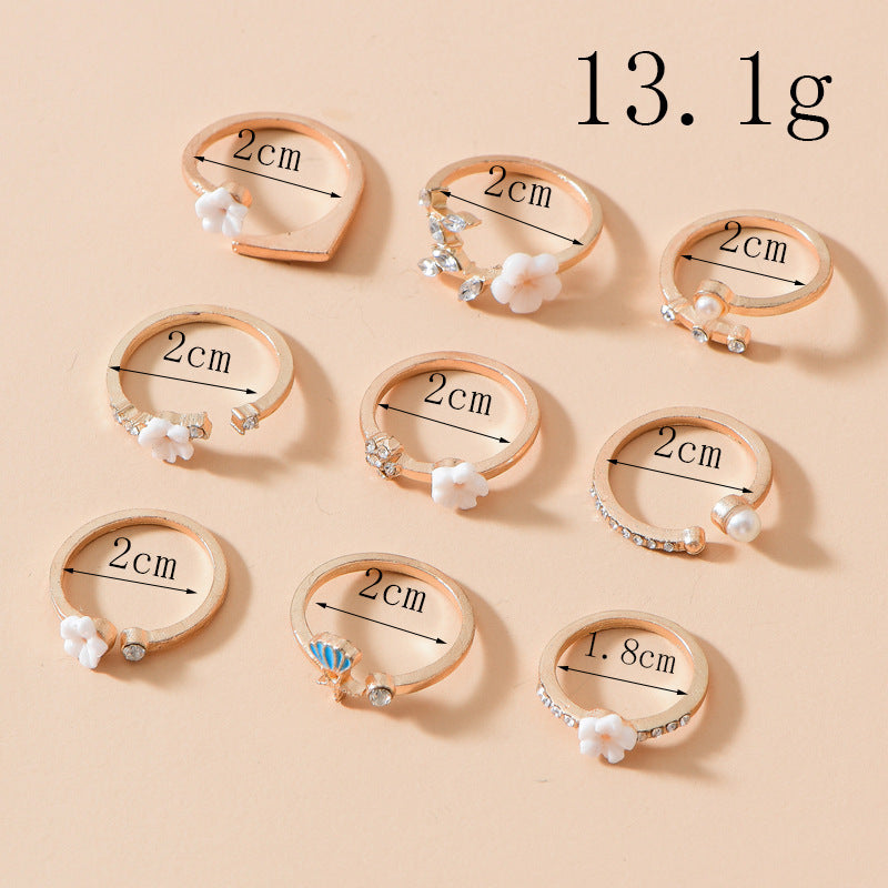 Gold Plated Flower Ring Set 9 Piece Metal Rings For Women Gift Individually Wrapped Jewelry Stunning Gift Idea
