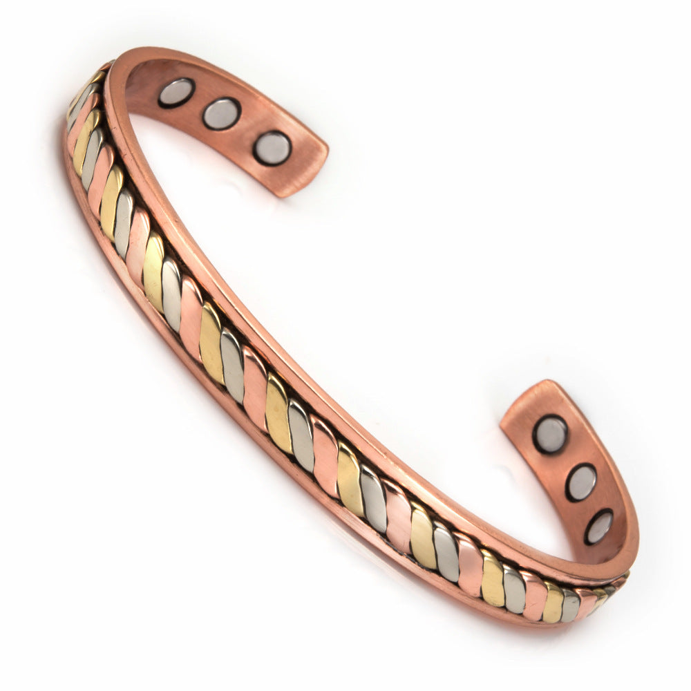 Magnetic Red Copper Adjustable Retro Ring Bracelet Set For Women Elegant Fashion Jewelry Durable Accessory Gift