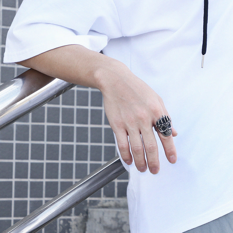 Mens Titanium Steel Skull Ring Bold Rock Style Biker Jewelry Gothic Accessory Durable Quality Statement Pieces