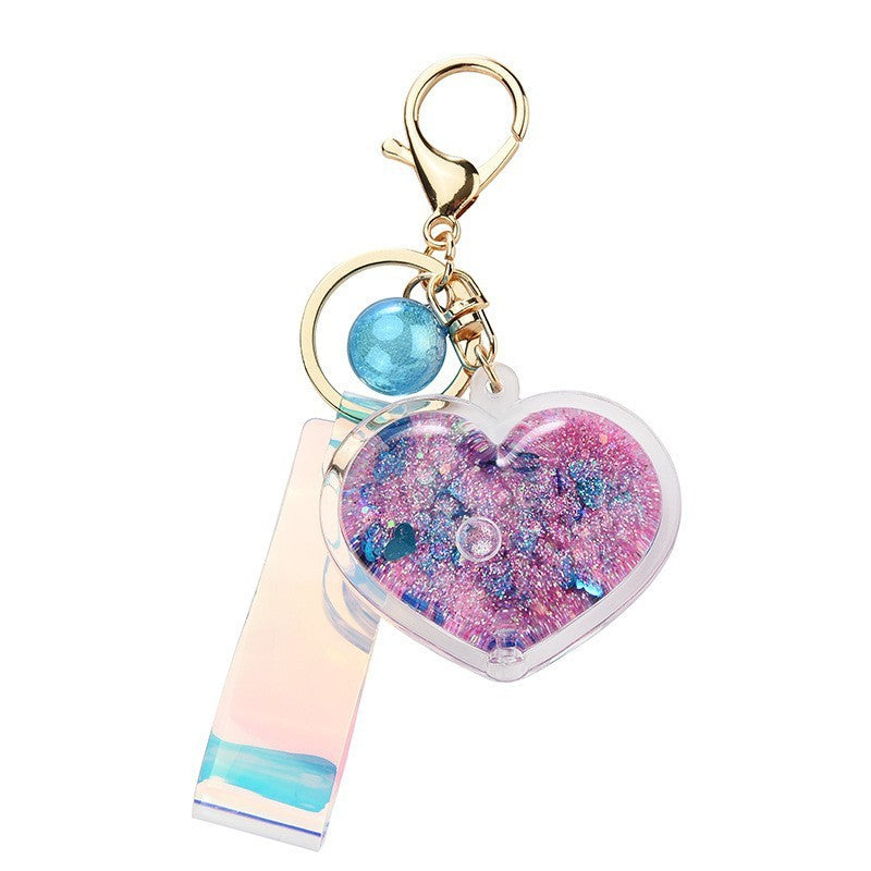 Acrylic Quicksand Heart Keychain Liquid Filled Key Chain Fashion Accessories Colorful Keyring Decoration Gifts