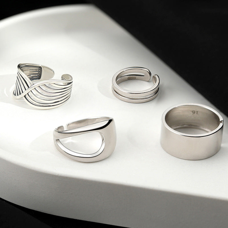 Womens Adjustable Ring Thai Silver Plated Multi Layer Line Cross Geometric Design Fashion Ring Line Ring Cross