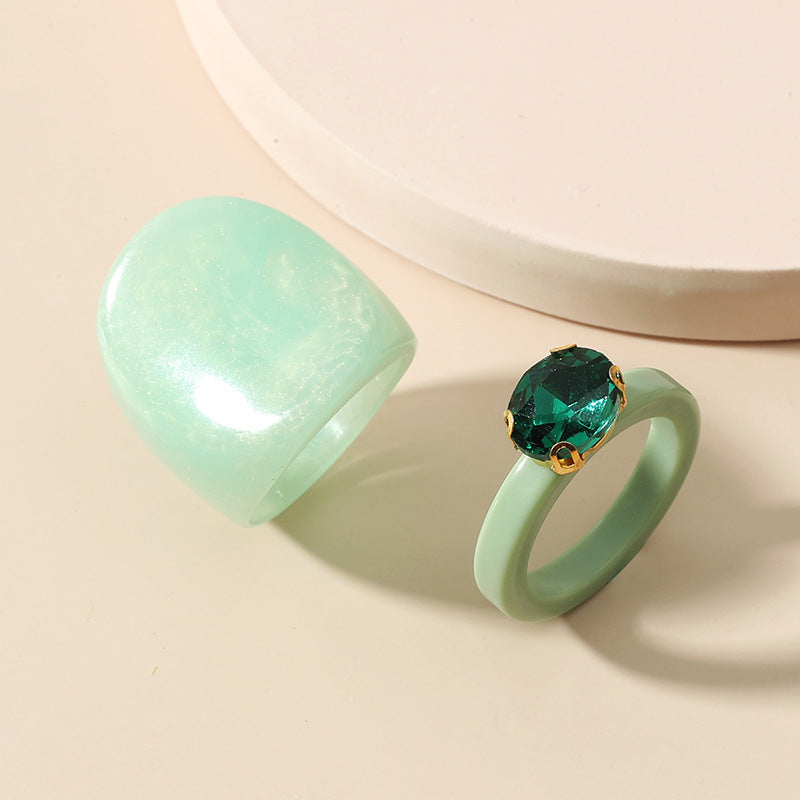 Unisex Acrylic Resin Ring Set Two Piece Geometric Forest Design Light Green and Dark Green Rings Fashion Rings