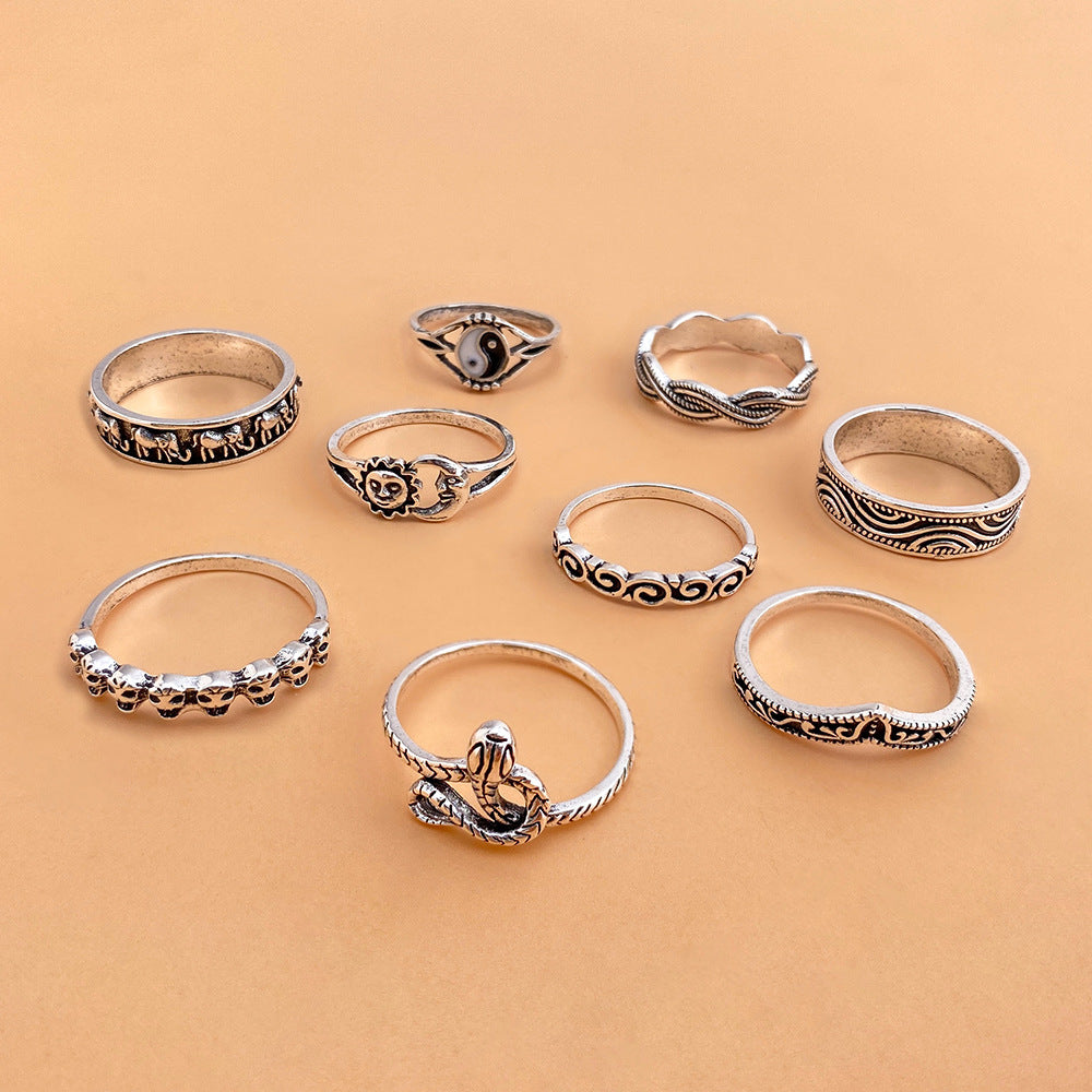 Knuckle Ring Vintage Snake Elephant Alloy Rings Set Unisex Shape Fashion Jewelry Durable Statement Finger Ring