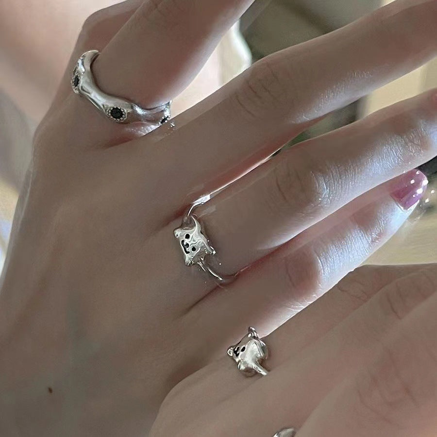 Unisex Alloy Open Ring Adjustable Electroplated Puppy Design Animal Zodiac Fashion Jewelry Gift Cute Alloy Open