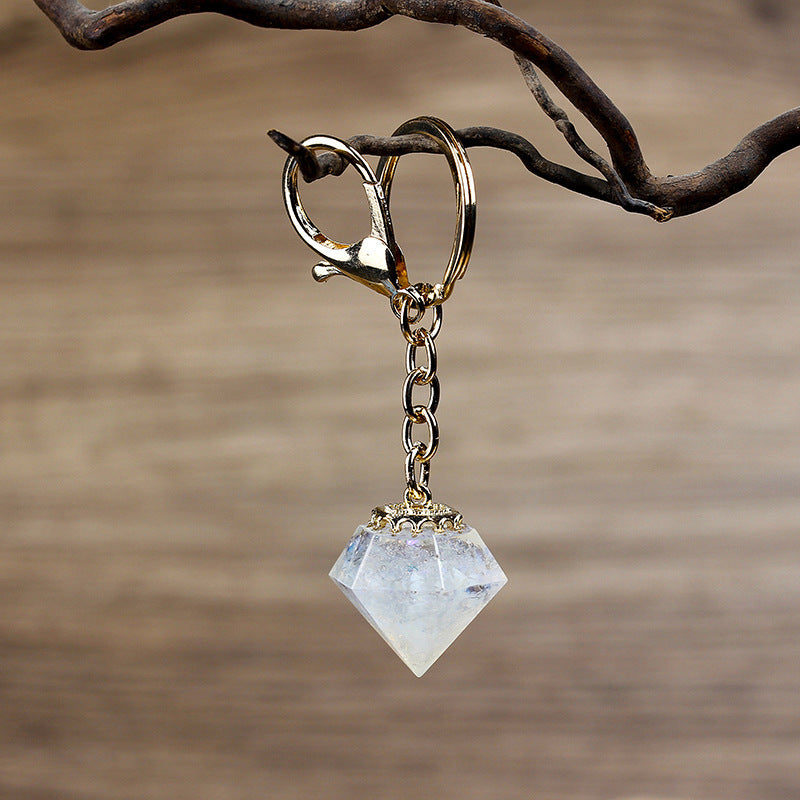 Crystal Gravel Resin Keychain Pendant Modern Design With Tapered Point Handcrafted Natural Stone Accessory Kit